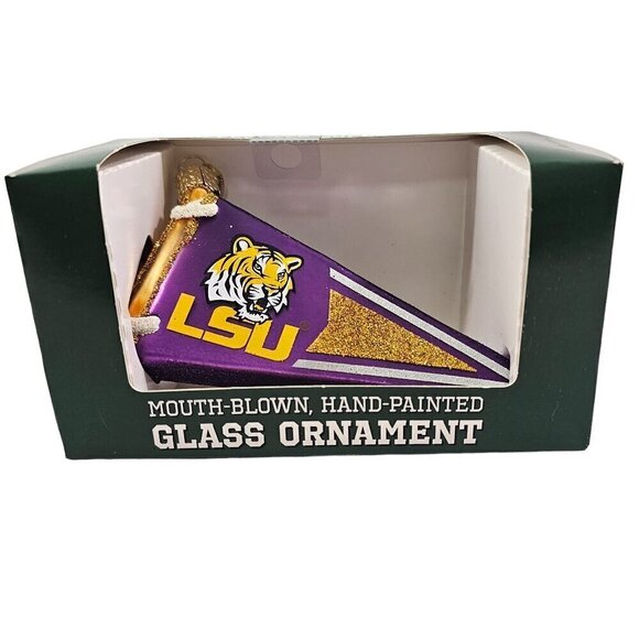 Louisiana State Pennant Mouth-Blown Hand Painted Glass Ornament LSU Tigers - Picture 1 of 16